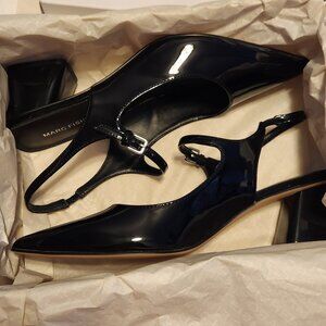 Marc Fisher Luminos  Slingback Chunky Heel Patent Black Size 10 - New!